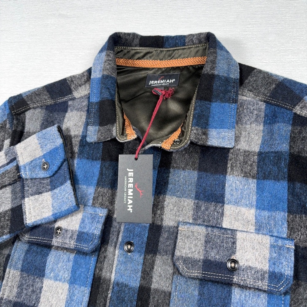Jeremiah Flannel Shirt Mens Size M Blue Black Plaid Poly Wool Acrylic Blend NEW